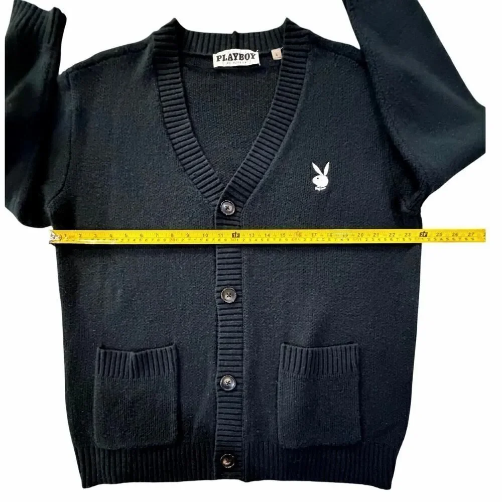 Playboy by Pacsun Black Button Up Cardigan Sweater SZ Large Academia Streetwear
